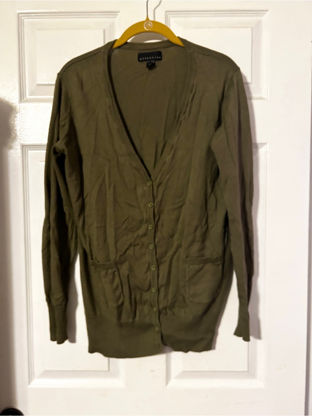 attention Olive Green V-Neck Button Front Cardigan